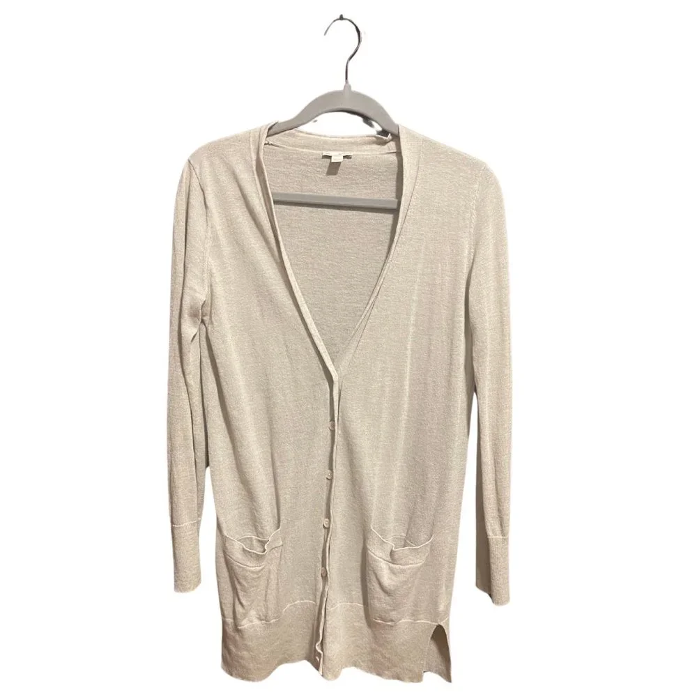 GAP Linen Blend V-Neck Long Cardigan in Clay - Picture 1 of 9